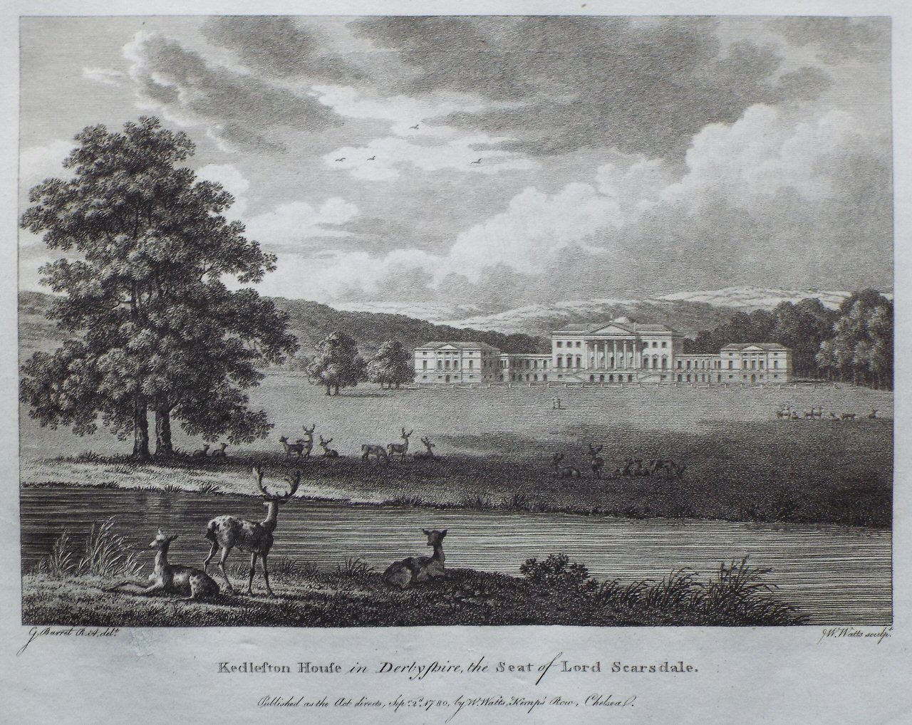 Print - Kedlestone House in Derbyshire, the Seat of Lord Scarsdale. - Watts